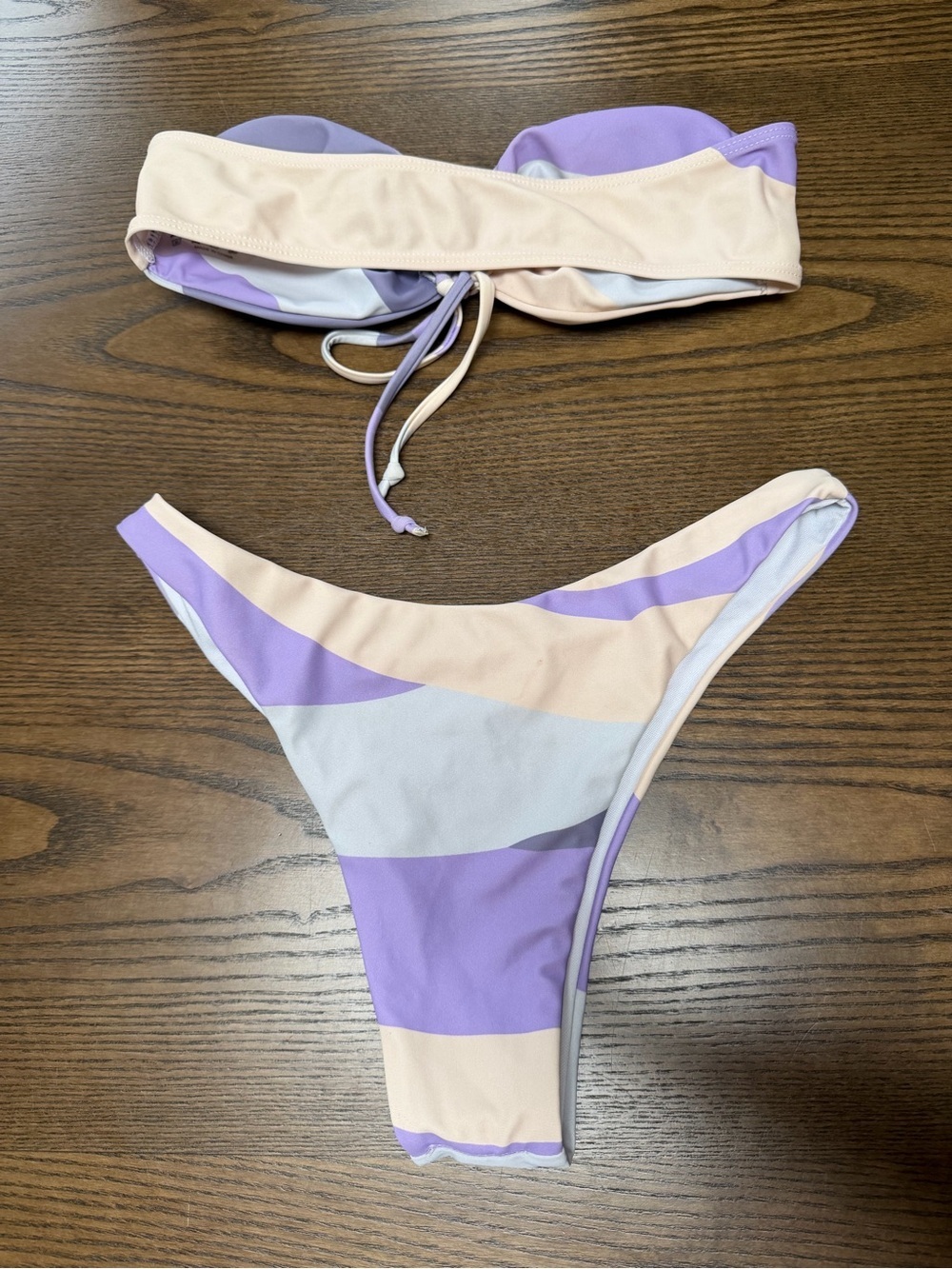 Striped Bandeau Bikini Set in Lavender, Peach & White - Picture 2 of 2